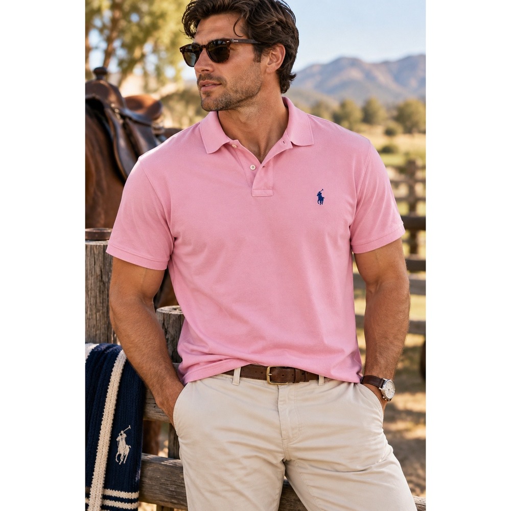 Polo Ralph Lauren Mens Classic Fit Pink Short Sleeve Polo Shirt Large